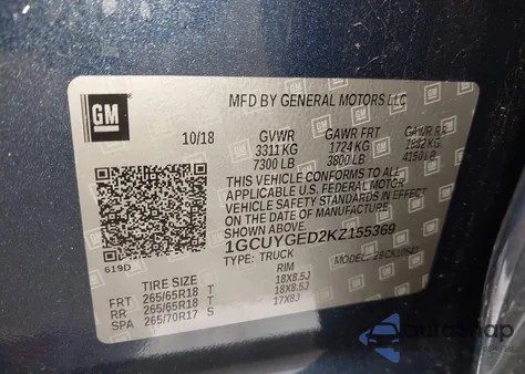 2019 Chevrolet Silverado 1500 Ltz from USA, damaged, VIN 1GCUYGED2KZ155369